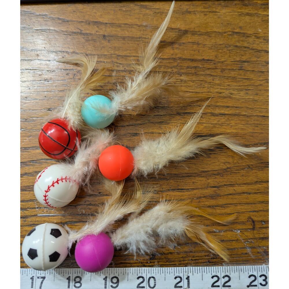 New Set of 6 Feather Ball Kitten Toys Kitten Interactive Balls 2‎ Sizes Bundle